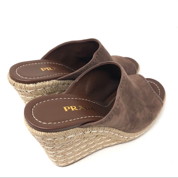PRADA suede espadrille wedge mules, made in Italy, size 40.5 NWOT - Picture 10 of 16